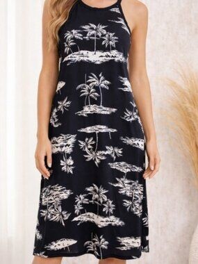 Tropical Print Black and White Dress
